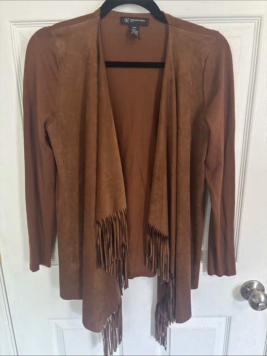 INC International Concepts Sweaters - INC International Concepts Rust Brown Fringe Open-Front Cardigan